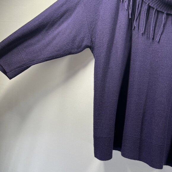 Chicos Women's Sweater Size Large Solid Purple Fringe Shawl Collar 3/4 Sleeve - Picture 3 of 7